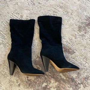 Something Navy black suede bootie